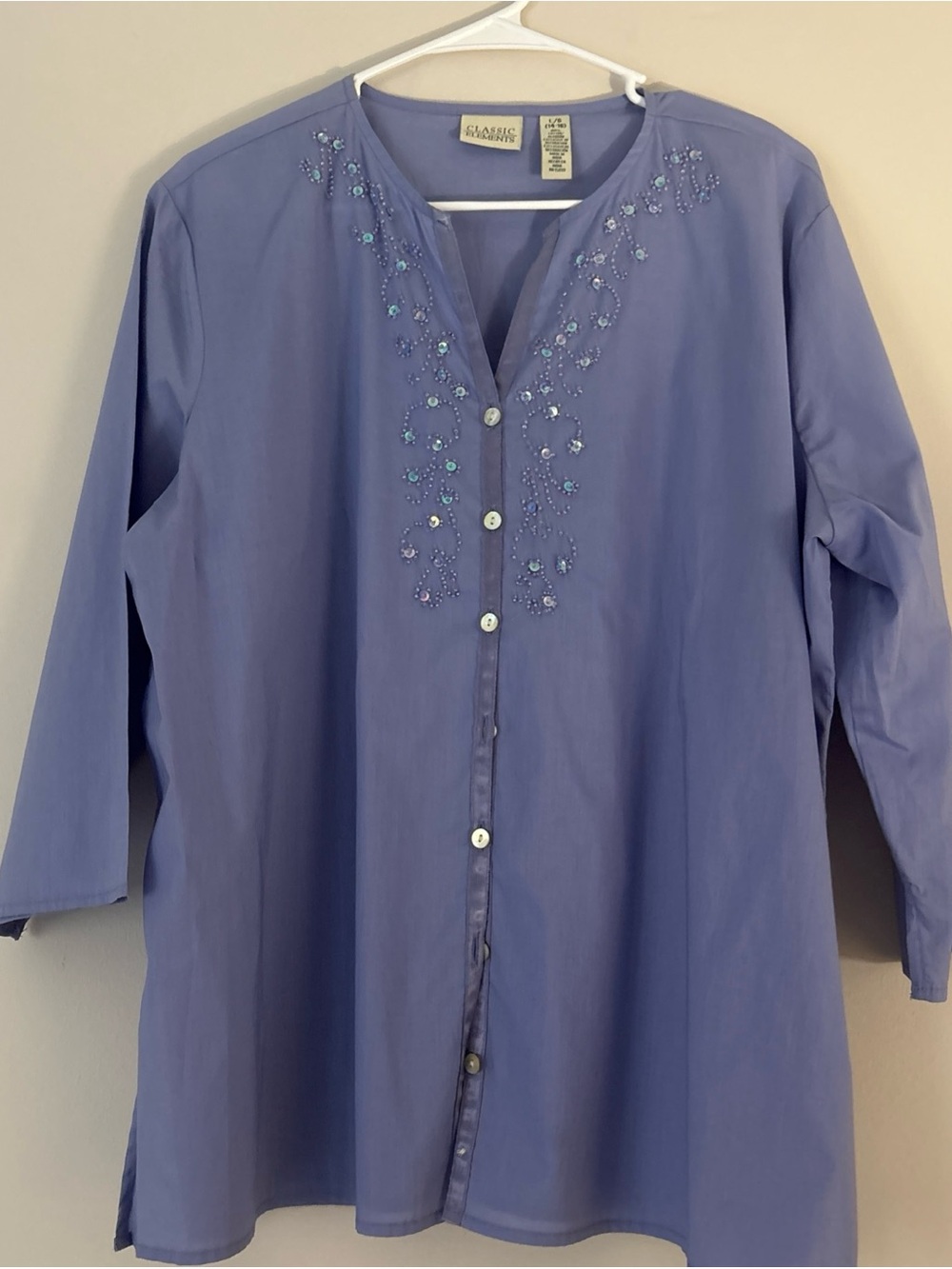 Classic Lavender Button-Down Embroidered Women's Top